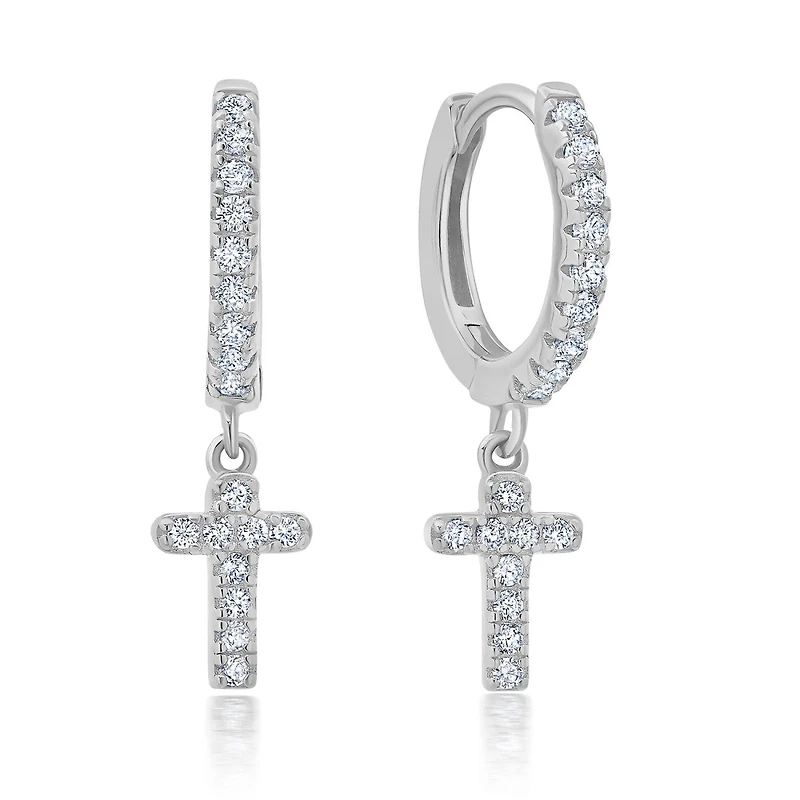 Crislu Cubic Zirconia Cross Earrings in Platinum Plated Sterling Silver