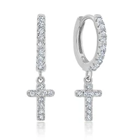 Crislu Cubic Zirconia Cross Earrings in Platinum Plated Sterling Silver