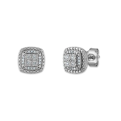 Sterling Silver 1/10 CTW Natural Diamond Cluster Stud Earrings