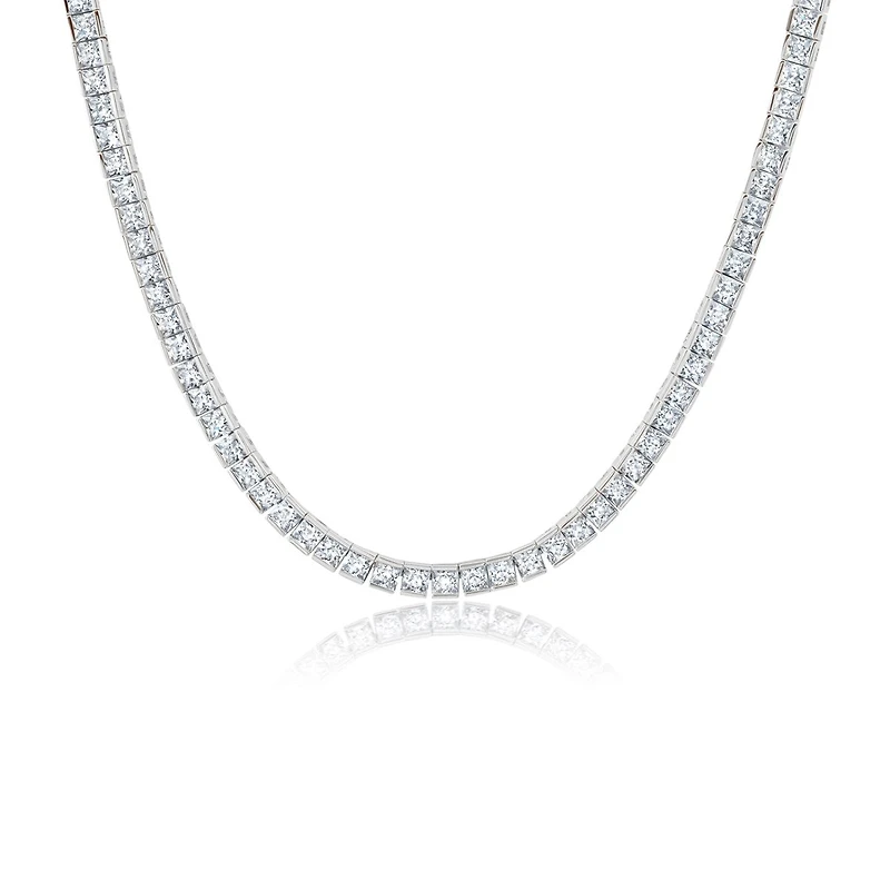 Crislu Platinum Plated Sterling Silver Princess Cut Cubic Zirconia 16-inch Tennis Necklace