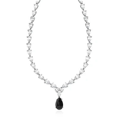 Crislu Platinum Plated Drop Pendant Tennis Necklace