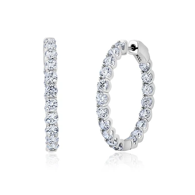 Crislu Platinum Plated Sterling Silver and Cubic Zirconia Hoop Earrings