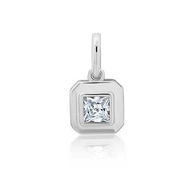 Crislu Platinum Plated Sterling Silver and Cubic Zirconia Asscher Cut Charm