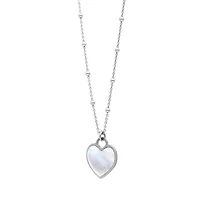 Sterling Silver Heart Shape Mother of Pearl 18-inch Heart Pendant