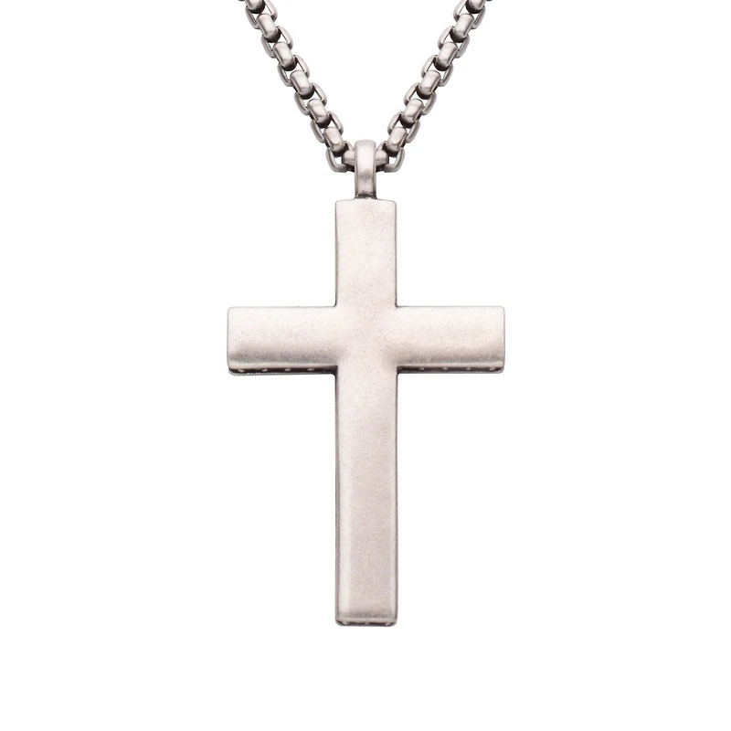 Sterling Silver 22-inch Cross Pendant with Cubic Zirconia