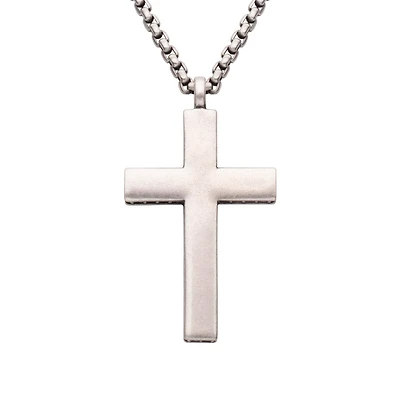Sterling Silver 22-inch Cross Pendant with Cubic Zirconia