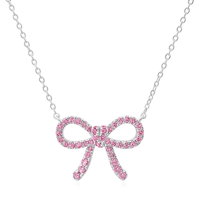Crislu Pink Cubic Zirconia Fairy-Tale Bow Pendant in Platinum Plated Sterling Silver