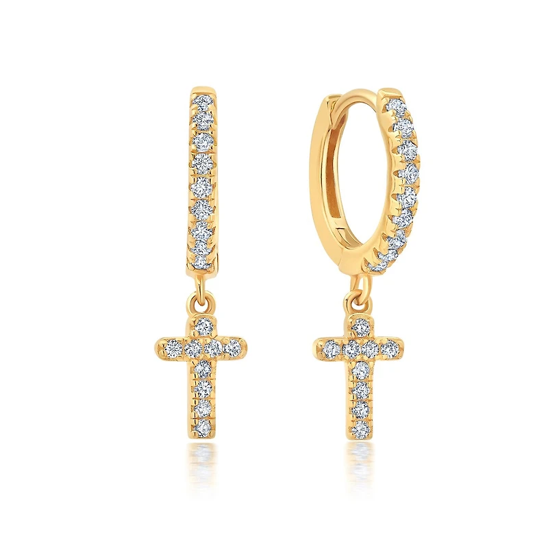 Crislu Cubic Zirconia Cross Earrings in 18KT Yellow Gold Plated Sterling Silver