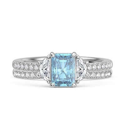 My Trio Rings Aurel 1-3/4 CTW Lab Grown Radiant Solitaire Blue Diamond Bridal Set in 10KT White Gold