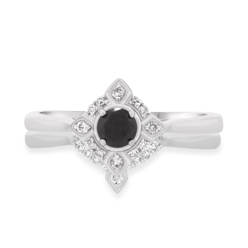 My Trio Rings Rehana 3/8 CTW Black Diamond (Treated) Round Solitaire Bridal Set in 10KT White Gold