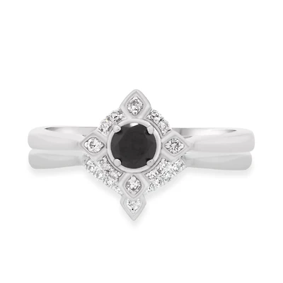 My Trio Rings Rehana 3/8 CTW Black Diamond (Treated) Round Solitaire Bridal Set in 10KT White Gold