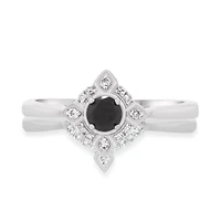 My Trio Rings Rehana 3/8 CTW Black Diamond (Treated) Round Solitaire Bridal Set in 10KT White Gold