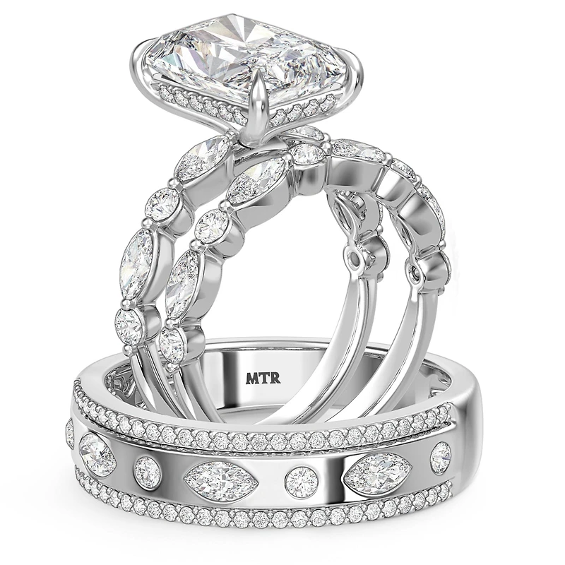 My Trio Rings Stacy 7-1/7 CTW Lab Grown Diamond Radiant Solitaire Trio Set in 10KT White Gold