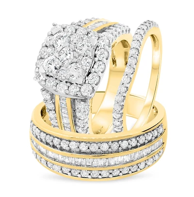 My Trio Rings Louise 3 CTW Lab Grown Diamond Cushion Cluster Trio Set in 10KT Yellow Gold
