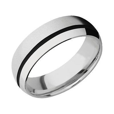 Lashbrook Cobalt Chrome Band with Bead Polished Finish and Black Inlay