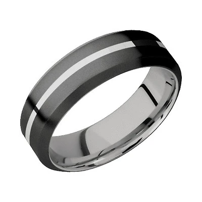 Lashbrook Zirconium Band with Bead Bead Finish and Palladium Silver Inlay and Palladium Silver