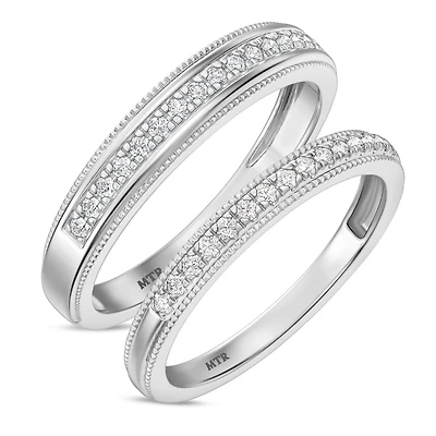 My Trio Rings Clover 1/3 CTW Lab Grown Diamond Wedding Band Set in 10KT White Gold
