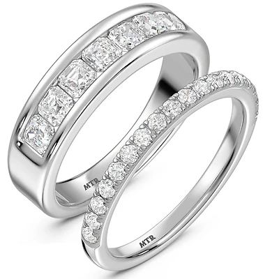 My Trio Rings Gretta 1-3/8 CTW Lab Grown Diamond Wedding Band Set in 10KT White Gold
