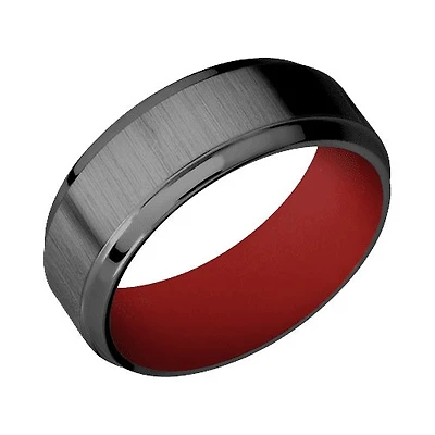 Lashbrook Zirconium Band with Cross Satin Black Polished Finish and USMC Red