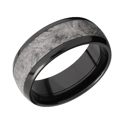 Lashbrook Zirconium Band with Polished Finish and Meteorite Inlay