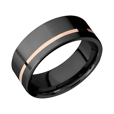 Lashbrook Zirconium Band with Machine Machine Finish and 14KT Rose Gold Inlay