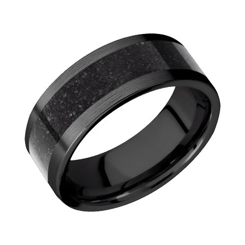Lashbrook Zirconium Band with Satin Finish and Dinosaur Bone Black Inlay