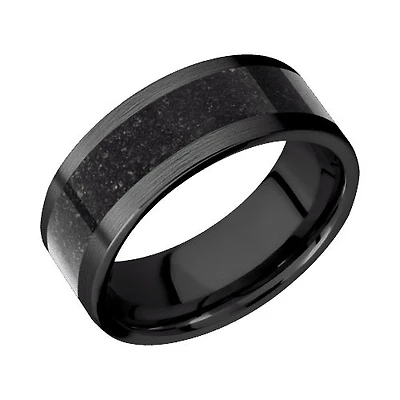 Lashbrook Zirconium Band with Satin Finish and Dinosaur Bone Black Inlay