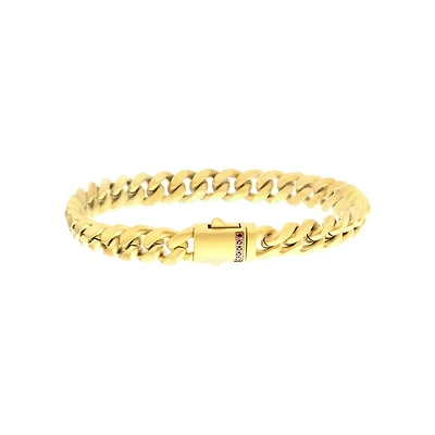 Inox Gold IP Stainless Steel 8.5-inch 8MM Miami Cuban Link Bracelet with Black Sapphire