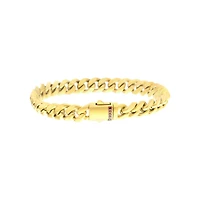 Inox Gold IP Stainless Steel 8.5-inch 8MM Miami Cuban Link Bracelet with Black Sapphire