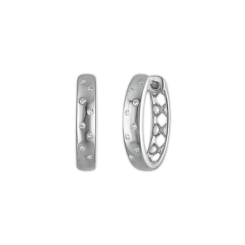 Natural Diamond Accent Hoop Earrings in Sterling Silver