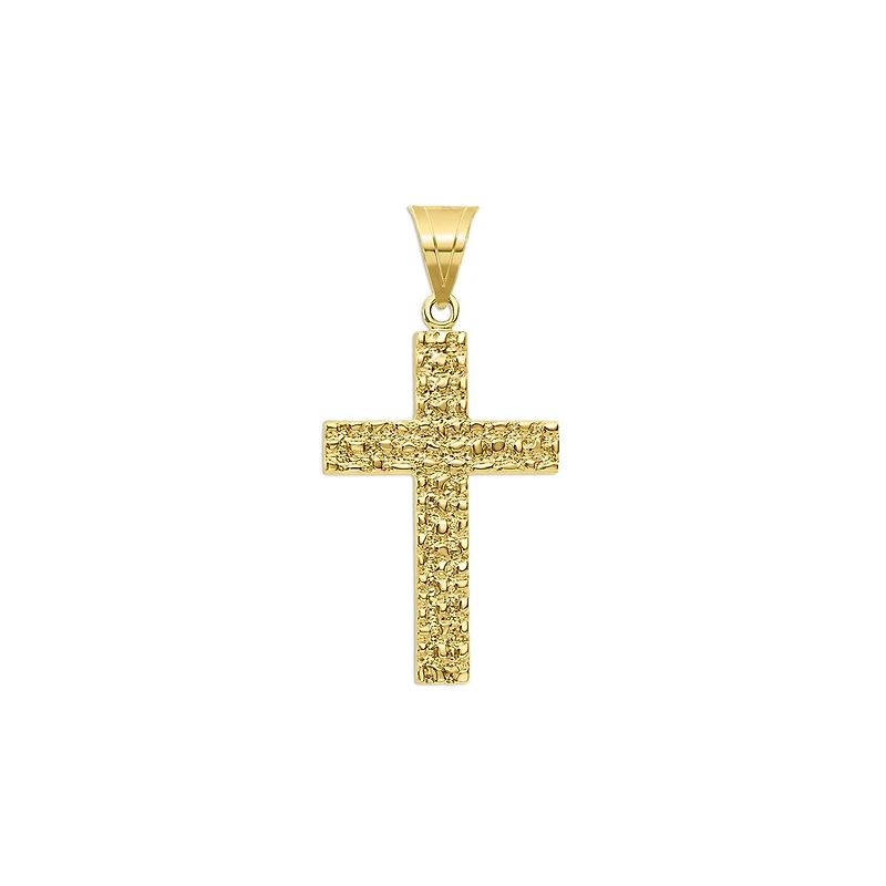 10KT Yellow Gold 50X30MM Nugget Cross Pendant. Chain Not Included.
