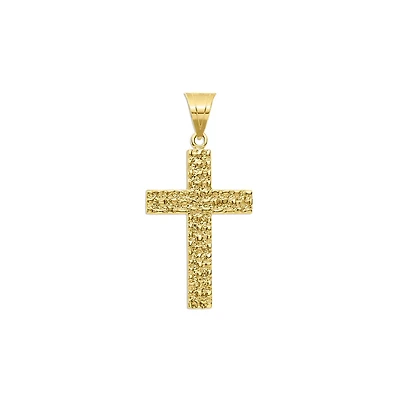10KT Yellow Gold 50X30MM Nugget Cross Pendant. Chain Not Included.