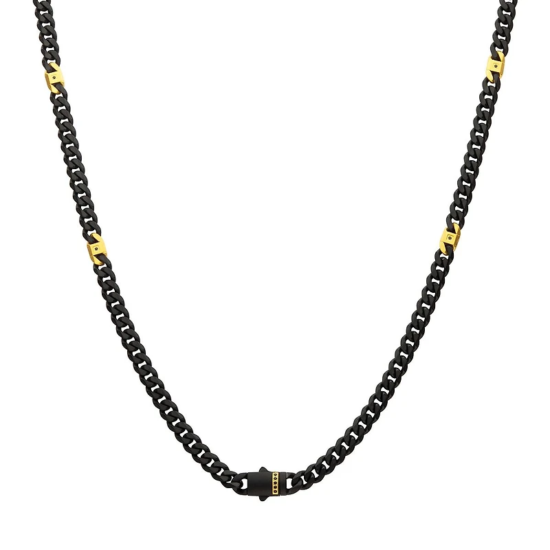 Inox 24-inch 6MM Black IP Stainless Steel Miami Cuban Chain with Black Sapphire