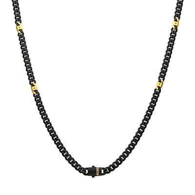 Inox 24-inch 6MM Black IP Stainless Steel Miami Cuban Chain with Black Sapphire