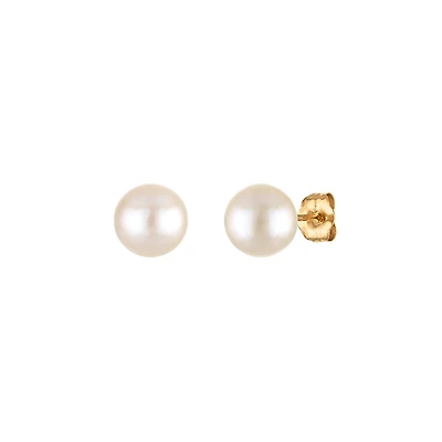 7MM Pearl Stud Earrings in 14KT Yellow Gold