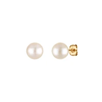 7MM Pearl Stud Earrings in 14KT Yellow Gold
