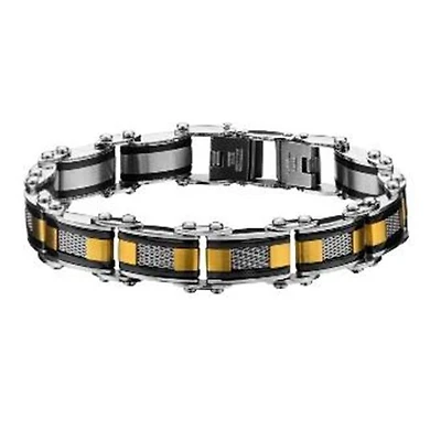 Inox Double Sided Black and Gold IP Stainless Steel 8.25-inch Bracelet