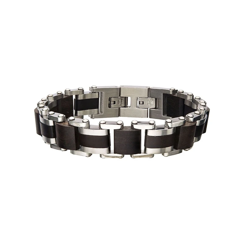 Inox Stainless Steel and Ebony Wood Link 8.25-inch Bracelet