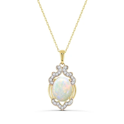 Created Opal and White Sapphire 18-inch Pendant in Yellow Gold Plated Sterling Silver