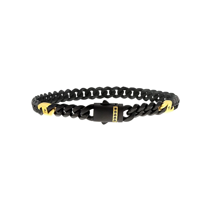 Inox Two-Tone Stainless Steel 8-inch 6MM Miami Cuban Link Bracelet with Black Sapphire