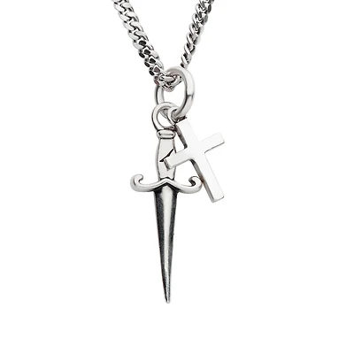 Inox Sterling Silver Oxidized 22-inch Dagger and Cross Pendant