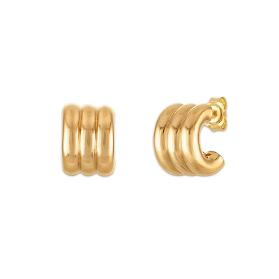 14KT Yellow Gold Triple-Row Huggie Hoops