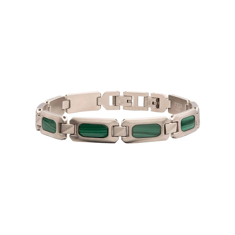 Inox Stainless Steel Malachite Stone Inlay 8.5-inch Bracelet