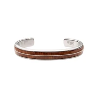 Inox Titanium and Whiskey Barrel Wood Inlay with Embedded Guitar String Cuff Bracelet