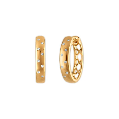Natural Diamond Accent Hoop Earrings in Gold Plated Sterling Silver