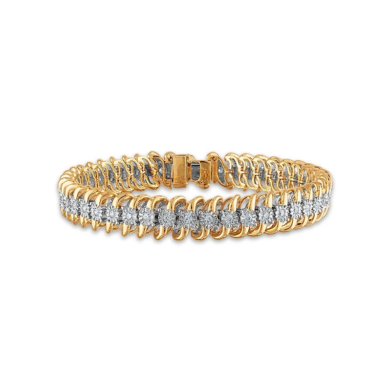 1 CTW Natural Diamond 7.5-inch Tennis Bracelet in 10KT Yellow Gold Plated Sterling Silver