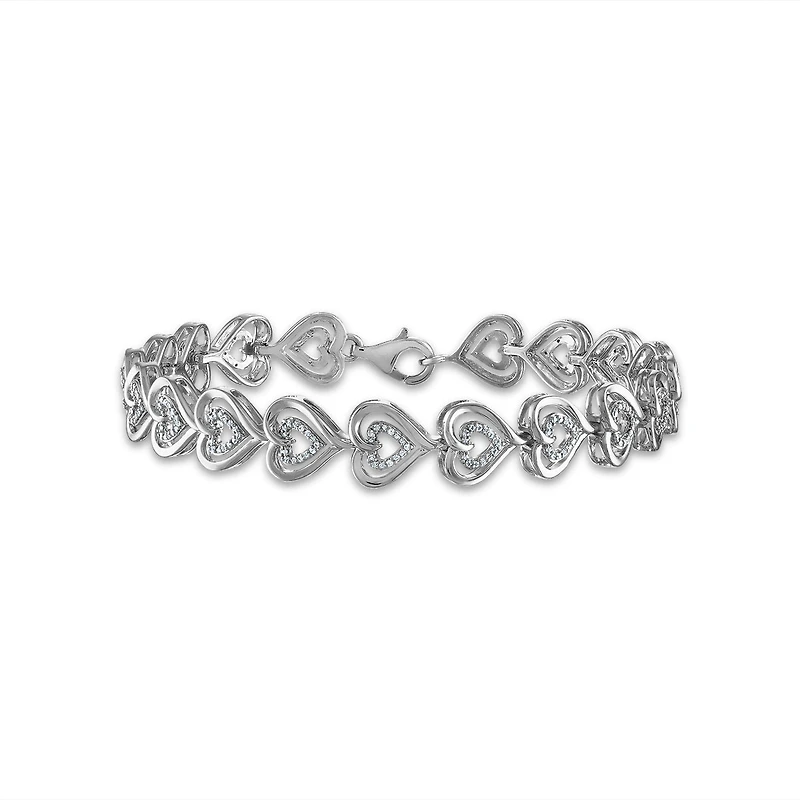 1/10 CTW Natural Diamond Heart 7.5-inch Bracelet in Rhodium Plated Sterling Silver