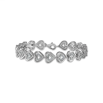 1/10 CTW Natural Diamond Heart 7.5-inch Bracelet in Rhodium Plated Sterling Silver