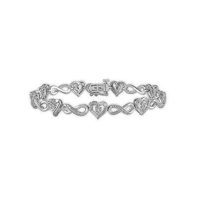 1/20 CTW Natural Diamond Heart Infinity 7.25-inch Bracelet in Rhodium Plated Sterling Silver