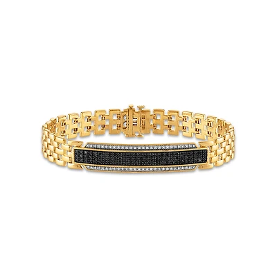 1 CTW Natural Diamond Rolex-look ID 8.5-inch Bracelet in 10KT Yellow Gold Plated Sterling Silver